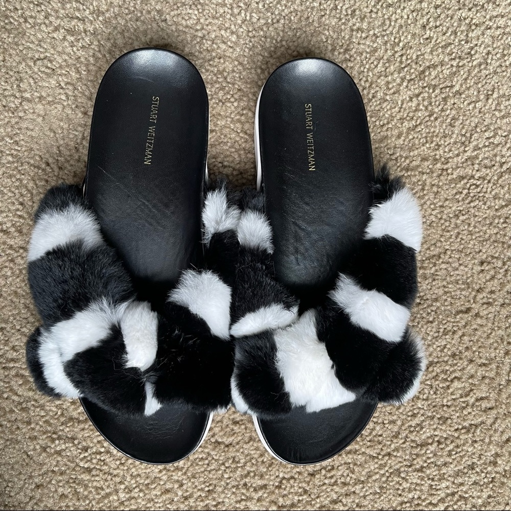 Stuart Weitzman Sublime Rex Rabbit Fur Slide Sand… - image 8